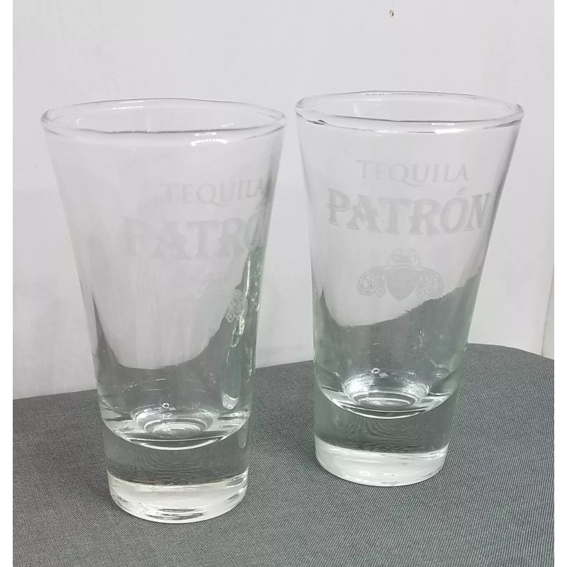 Patron Tequila 2oz Shot Glasses, 3.5" tall with weighted bottom