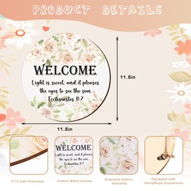 Geelin 12 Set Interchangeable Seasonal Sign Front Door Decoration 12 Inch Rustic Round Wood Wreath Wall Hanging All Season Holiday Welcome Sign for Independence Day Patriotic 4th July Summer (Round)