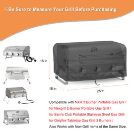 Intetiow Grill Cover Fits for NXR 3 Burner Portable Gas Grill, 600D Heavy Duty 25'' Outdoor BBQ Cover for Nexgrill 820-0007GE Tabletop Gas Grill, 25" L x 18" W x 15" H