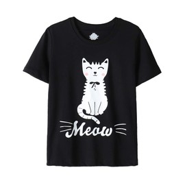 Vopmocld Big Girls Summer Short Sleeve Pajama Sets Cute Cat Patterns Sleepwear Nighty 100% Cotton, Black, 10 Years