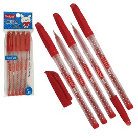 Goldex 5 x 0.7mm Ball Pens Cotton Doll Ball Point Pen RED Biro Ballpoint Pens