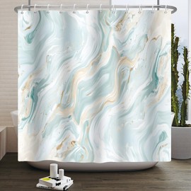 Leowefowa Modern Marble Shower Curtain Abstract Teal Marble Golden Texture Lines Curtain for Bathroom Luxury Turquoise Ink Art Curtains Decor Waterproof Durable Fabric 72x72 Inches with Hook