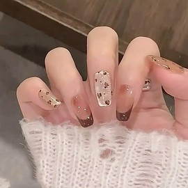 30STK French Press on Nails Kurz Sarg Künstliche Nägel Leopard Muster Cat Eye Fingernägel zum Aufkleben Rot Ombre Klebe Nägel Set Acrylnagelspitzen Damen Frühling Sommer Nagel Zubehör