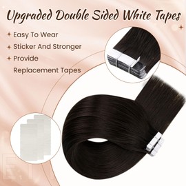 Hetto Tape Extensions Real Hair Brown 60 cm Tape-In Extensions Remy Tape Extensions Real Hair Invisible Dark Brown Skin Weft #2 50 g