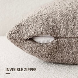 Foindtower Decorative Textured Boucle Throw Pillow Covers Accent Solid Pillow Cases Neutral Soft Cozy Couch Cushion Case for Chair Sofa Bedroom Living Room Home Decor 24x24 Inch,1PC,Light Taupe