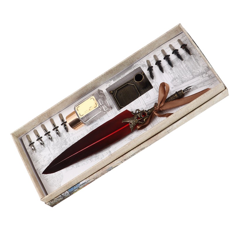 Feather Pen Set Vintage Creativity Ink Carving Writing Suit for