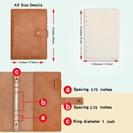 Wonderpool Leather Refillable Notebook Ring Binder A5 Diary – Dotted Paper & Genuine Leather Inner Pockets for Travel Work and Organiser (Brown, A5)