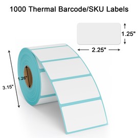 MFLABEL 2.25x1.25 inch Direct Thermal Labels 2-1/4 x 1-1/4 Inch White Thermal Printer Labels for UPC Barcode, Self-Adhesive Address Shipping Thermal Label Stickers 12 Rolls（1 Rolls/1000 Labels）