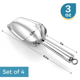 Herogo 3oz Mini ice Scoop Set of 4, Small Stainless Steel Scooper for Candy/Flour/Bean/Pet Food/ Ice Cube, Metal Utility Scoops for Kitchen Bar Party Wedding, Dishwasher Safe & Heavy Duty