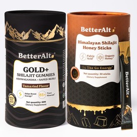 BetterAlt Ultimate Power Up Duo | Shilajit GOLD+ Honey Sticks + Shilajit Gummies | 3rd-party Lab Tested | Metabolism & Energy | Himalayan Supplement:_Caramel + GOLD+ Gummies 