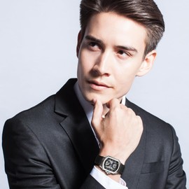 Silverora Men's Automatic Mechanical Watches: 3ATM Waterproof Square Watches Men with Bar Scale Hollow Skeleton Watches with Real Leather Strap Gifts for Men, black, Strap.