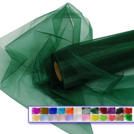 Organza Tulle Fabric Rolls, Crystal Organza 12" by 50 Yards (150 ft) Sheer Nylon Silky Shiny Netting Spool Bolt for DIY Craft Table Runner Wedding Baby Shower Party Decor (Hunter Green)