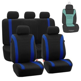 FH Group Cosmopolitan Flat Cloth Full Set Car Seat Covers, (Airbag Compatible & Split Bench) w Gift -Fit Most Car, Truck, SUV, or Van (Blue)