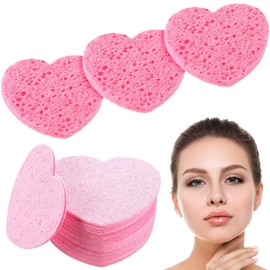 50 Piezas de Esponjas de Limpieza en Forma de Corazón para Cara Esponjas Faciales Comprimidas Esponja de Maquillaje de Corazón Rosa Esponjas Cosméticas para Spa Lavar Exfoliar Desmaquillador