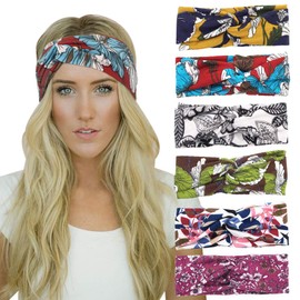 DRESHOW 6 Pack Extra Wide Headbands for Women Large Turban Headband Boho Head Wrap Elastic Hairbands Hair Twisted Knot Hair Accessories