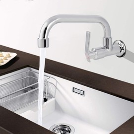 Grifo de agua, G1/2in Montado en la pared de un solo cuerpo de latón de agua fría y tubo de acero inoxidable Grifo de agua para fregadero para uso dom