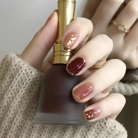 LEVGAL Nail Tips, Short, Fake Nails, Pumpkin Red, Gradient, Short, Popular Nails, 24 Pieces, Japanese Style, Cute, Double-Sided Tape, Stylish, Simple, Coming-of-Age Ceremonies, Weddings, School Entrance Ceremonies, Graduation Ceremonies