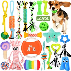 TEGOVE Hundespielzeug,20 Pcs Hundespielzeug Set, Hundespielzeug Seil für Große und Mittlere Hund - Robust Seil Hundespielzeug für Aggressive Kauer -Hundespielzeug Ball
