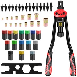 16-Inch Professional Rivet Nut Kit,Heavy Duty Rivnut/Nutsert Tool with Quick-Change Mandrels,Lever Rivet Nut Gun with Stroke Indicator,Threaded Insert Tool w/15 Mandrels & 170 Nutserts,Carrying Case