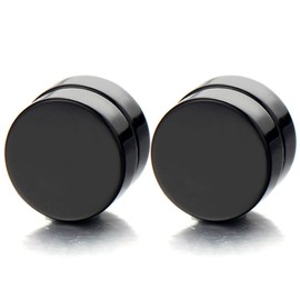 2pcs 10MM Magnetic Black Circle Stud Earrings for Men Women Non-Piercing Clip On Cheater Fake Ear Gauges