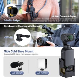 JJC Expansion Adapter Mount for DJI Osmo Pocket 3, Pocket3 Protective Accessories Cage Bracket, with Action Camera Port & Cold Shoe Mount on Tripod Selfie Stick Shooting