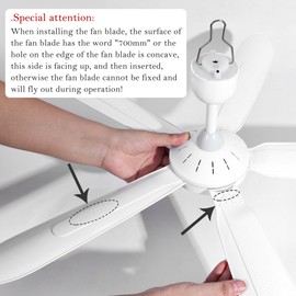 Mengnessly 28" Inch Ceiling Fan AC 110V/DC 12V Indoor Outdoor Gazebo Electric Fans for Tent with Remote Control Portable Hanging Plug in No Light White Bedroom Porch Quiet Small Room RV Garage Dorm