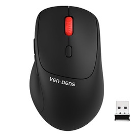 VEN-DENS Wireless Mouse – 2.4GHz USB Optical Mouse with Adjustable DPI (800/1200/1600), Silent Click, Ergonomic Design – for Laptop, PC, Windows, Mac – Black with Red Scroll