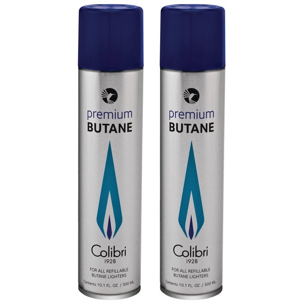 Colibri Premium Butane Fuel Refill for Lighters, 300ml (10.1fl oz) Cans, Pack of 2, Butane Torch Replacement Canisters, 99.999% Pure Butane Refill Fluid for Lighters
