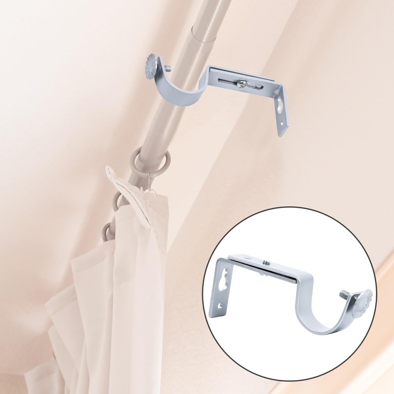 Scettar 6 Pcs Curtain Pole Brackets, Scettar Adjustable Silver Curtain