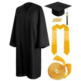 Mukum Matte Graduation Cap and Gown 2025 Set Bulk with Tassel 2025 Honor Cord Graduations Stoles Unisex Black Cap and Gowns for High School College Ceremony Bachelor Black-54