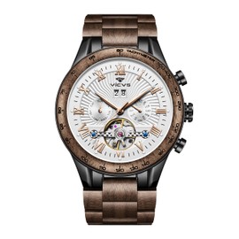 VICVS Natural Walnut Automatic Men's Wooden Watch Date Day Multifunctional Automatic Business Wooden Watch