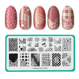 Maniology Petal Pusher (M118) Nail Stamping Plate, Spring Occasions Flower Manicure, Floral and Plaid Nail Art Designs