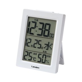 LANDEX YT5285WH Alarm Clock, White, Digital, Slim Digital, Automatic Light, Rokuyo, Temperature, Humidity, Calendar, Display, Can be Used as a Stand-alone