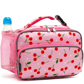 FlowFly Kids Lunch box Insulated Soft Bag Mini Cooler Back to School Thermal Meal Tote Kit for Girls, Boys,Cherry