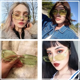 Azoxus Trendy Rectangle Sunglasses Small Plastic Frame Candy Colored Lens Green 57mm