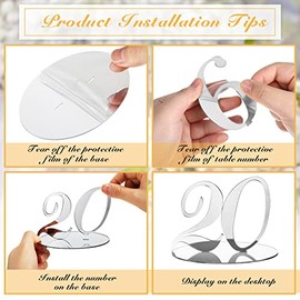 Números de mesa de boda, números de mesa de acrílico, números de mesa de recepción de boda, soportes con base de soporte, elegantes números de mesa de espejo para bodas, fiestas, eventos, catering (plateado)