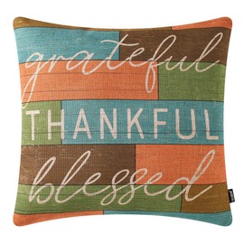 TRENDIN Farmhouse Fall Decorations Grateful Thankful Blessed Pillow Cover 18x18 inch Autumn Decor Thanksgiving Throw Cushion Cover for Sofa Couch PL533TR