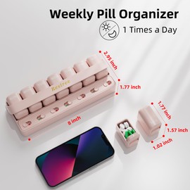 Restree Weekly Pill Organizer 7 Day one time a Day with Reminder, Detachable Travel Pill Case, Large Capacity Medicine Organizer for Vitamins, Supplements & Daily Medications (Pink)
