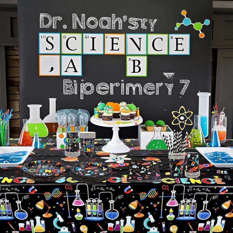 Science Party Supplies, Includes Plates, Tablecloth, Cups, Straws, for Boy