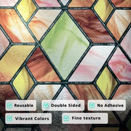 ChicSkin Hand Drawn Textured Stained Glass Window Film Privacy, Watercolor 3D Visual Decorative Window Film for Glass Door Window, Boho Sunset Window Clings 16.9"X118.1"