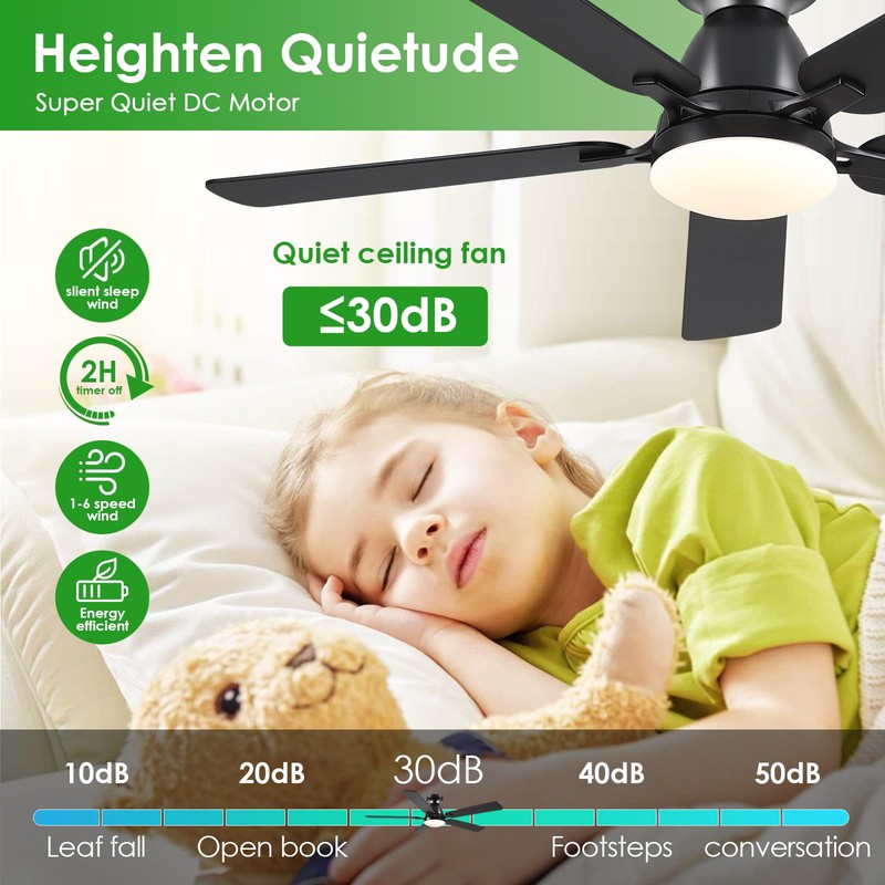 Ceiling Fans with Lights- 52" Low Profile Indoor Ceiling Fan