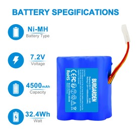 BURGARDEN 7.2V 4500mAh Ni-MH Battery for Neato XV-11, XV-12, XV-14, XV-15, XV-21, XV-25, XV Essential, XV Signature Pro, XV-11 Battery for Neato 945-0006, 945-0005, 205-0001, 945-0024 Vacuum Cleaner