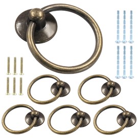 Unlorspy 6 Pcs Metal Drawer Ring Knobs, Drop Ring Drawer Pulls,Cabinet Ring Pull Handles Knobs with Screws for Cabinets Dresser Drawers (Bronze, 1-3/4 Inch OD)