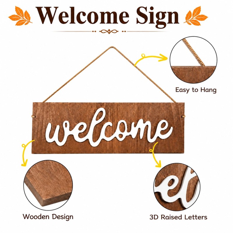 Fall Wreath for Front Door, 24 Inch Artificial Autumn Door