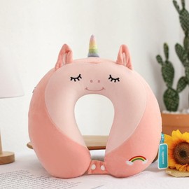 EXQULEG PP Cotton Cartoon U-Shaped Travel Pillow Neck Pillow Travel Pillow Children Travel Pillow Ideal for Travel Office and Home (Unicorn)
