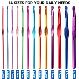 OWill 53 PCS Crochet Hooks Set,Coloured Aluminium Crochet Needles, with Knitting Accessories Tools,14 Full-Size Crochet Kits Suitable for Beginners Adults