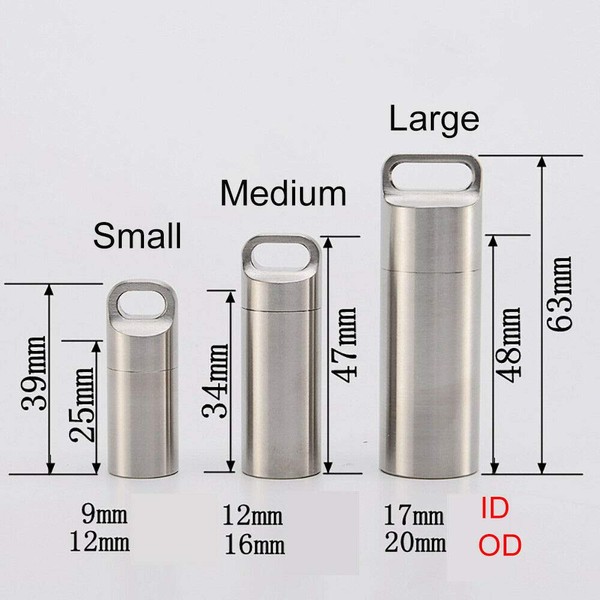 Waterproof Pill Box BE-TOOL 1Pcs Small Pocket Pill Container Metal Portable Travel Pill Holder for Keychain Pill Fob Silver Medium