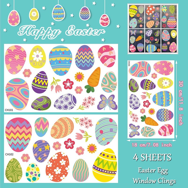 70 PCS Easter Window Cling Stickers, Cute Eggs Clings for