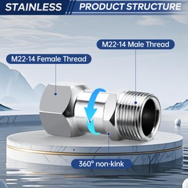 Pressure Washer Swivel Fitting, M22 14mm Male to M22 Female Swivel Joint, Stainless Steel, 5000 PSI