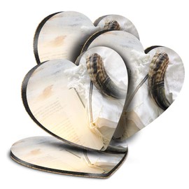 Destination Vinyl ltd Great Coasters (Set of 4) Heart - Jewish Prayer Shawl Tallit Shofar Horn Jew Drink Glossy Coasters/Tabletop Protection for Any Table Type #45443